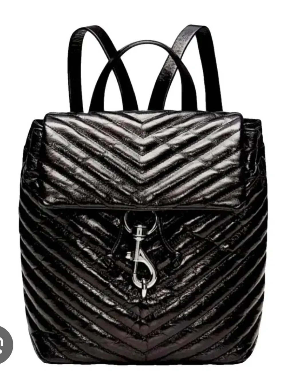 Rebeccca Minkoff Black Quilted Real Leather Backpack Bag Purse Chevron